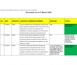 BUSA: Q&A Labour Working Group Industry Sub-stream 27 March 2020